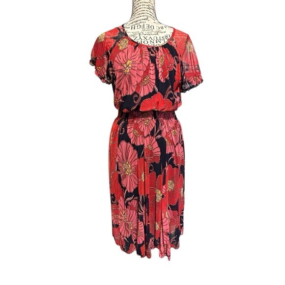Kate And Lily Floral Midi Dress Size 8 Elastic Waist Short Sleeves Cocktail City - Picture 1 of 7